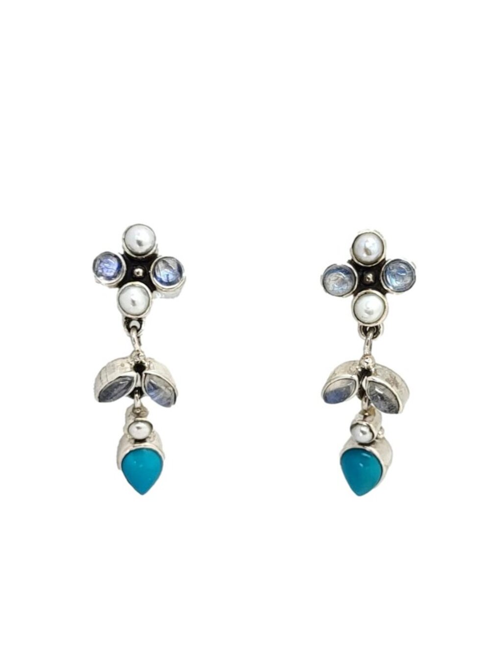 Nicky Butler Turquoise Rainbow Moonstone Gem Drop Earrings.925 Sterling Silver